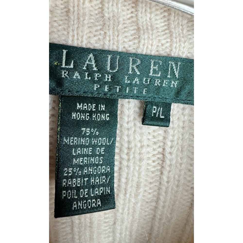 Lauren Ralph Lauren Petite L Merino Wool Angora Rib-Knit Mock Neck Zip Cardigan - Picture 4 of 5